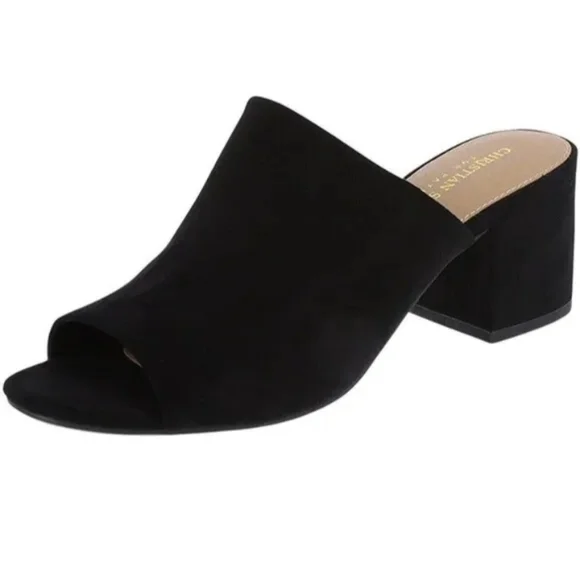 Christian Siriano NEW Black Faux Suede Slip On Heel Sandal Size 9 Open Toe - Picture 2 of 9